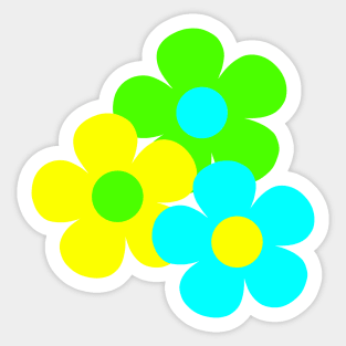 60's Flower Power Pop Flowers in Blue, Green and Yellow Sticker